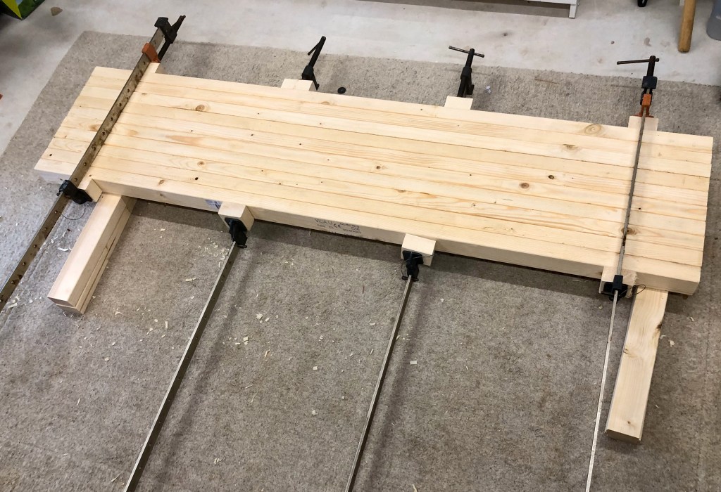 Benchtop glued and clamped together to dry